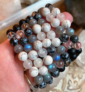 It's Only a Phase Bracelet - Selenite + Black Tourmaline + Clear Quartz