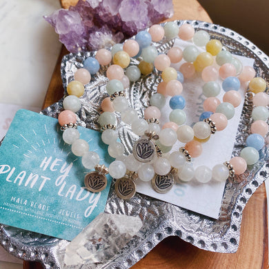 Shakti Rising Mala Bracelet - Morganite + Moonstone, Karen Hill Tribe Silver