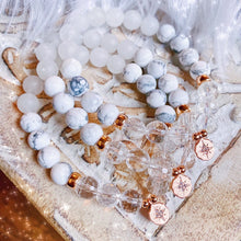Load image into Gallery viewer, Sanctuary Mala Bracelet - Howlite + Clear Quartz, Rose Gold
