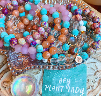 Choose Happiness Mala Bracelet - Sunstone + Clear Quartz