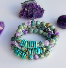 Load image into Gallery viewer, Reserved - Awakening Earth - 24k Gold Vermeil + Turquoise + Dream Amethyst + African Turquoise Stretch Mala Bracelet