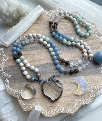 Divine Bliss  - 108 Mala Bead Necklace - Matte Quartz Buddha