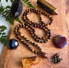 Load image into Gallery viewer, Motivated Mindset - 108 Mala Bead Necklace - Beaded Tassel - Utah Wonderstone, Petrified Wood, Flame Agate, Tigers Eye
