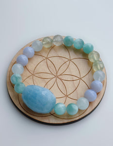Tranquil Spirit - Aquamarine + Prehnite + Green Moonstone + Blue Lace Agate Stretch Mala Bracelet