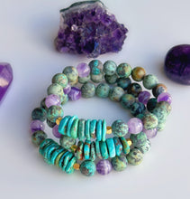 Load image into Gallery viewer, Awakening Earth - 24k Gold Vermeil + Turquoise + Dream Amethyst + African Turquoise Stretch Mala Bracelet