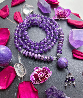 Violet Flame Healing - AAA Charoite Guru + AA Amethyst + Diamond Cut Clear Quartz