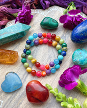 Load image into Gallery viewer, Happy Thoughts  - Rainbow Gemstone Stretch Mala Bracelet
