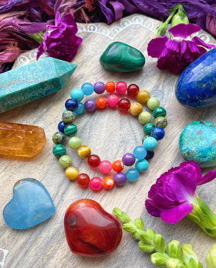 Happy Thoughts  - Rainbow Gemstone Stretch Mala Bracelet