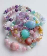 Load image into Gallery viewer, Vibrating Love - Pink Opal + Karen Hill Tribe Silver OM Stretch Mala Bracelet