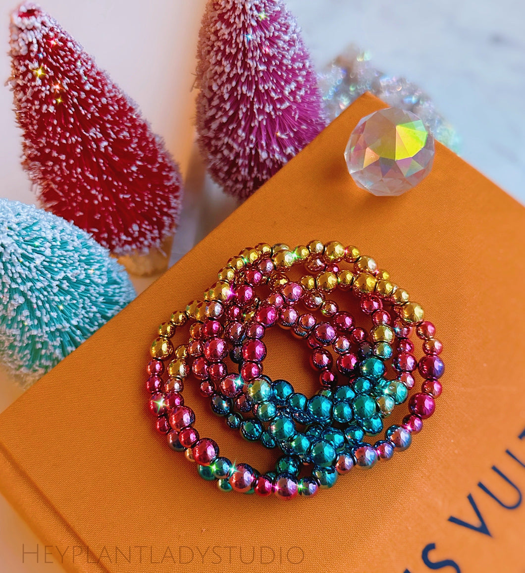 MADE TO ORDER - Season of JOY - Hematite Stretch Mala Bracelet