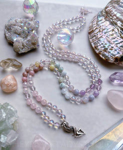 Enchanted Fae - 925 Sterling Fairy Goddess + Aura Quartz + Aura Rose Quartz Pastel Gemstone Rainbow
