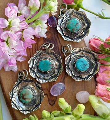 YOU PICK - 55mm Tibetan Turquoise Flower Pendant