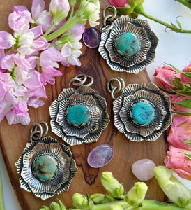 YOU PICK - 55mm Tibetan Turquoise Flower Pendant