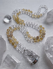 Load image into Gallery viewer, Ganesha - Clear Quartz 925 Sterling Silver Ganesha Carving + Clear Quartz + Citrine + Golden Rutile Quartz 108 Mala Bead Necklace