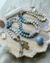 Load image into Gallery viewer, Divine Bliss  - 108 Mala Bead Necklace - 24k Gold Overlay Hamsa + Labradorite