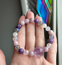 Load image into Gallery viewer, Highest self - Lavender Amethyst + AAA Labradorite + Kunzite + Aura Rose Quartz + Moonstone + Lepidolite  Stretch Mala Bracelet