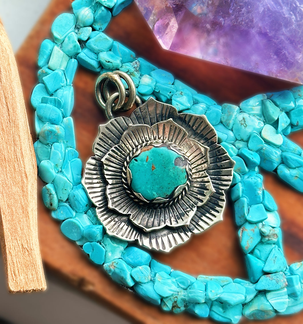 55mm Tibetan Turquoise Flower Pendant