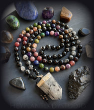 Load image into Gallery viewer, Balanced Mind - Tourmalinated Quartz + Jewel Tone Rainbow- 108 Mala Bead Necklace
