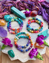 Load image into Gallery viewer, Ganesha - 925 Sterling - Rainbow Gemstone Stretch Mala Bracelet