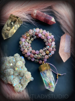 Attraction & Abundance - Citrine + Aura Quartz + Lavender Amethyst + Muscovite 108 - 8mm Mala Bead Necklace