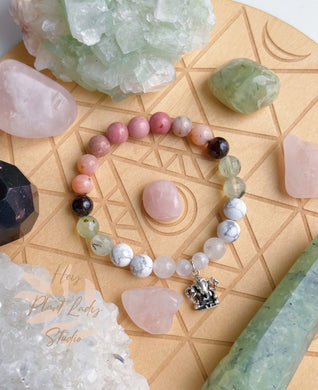 Love + Light  - 925 Sterling Ganesha - Gemstone Stretch Mala Bracelet