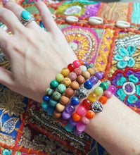 Load image into Gallery viewer, Ganesha - 925 Sterling - Rainbow Gemstone Stretch Mala Bracelet