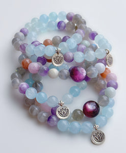 Gem Lepidolite + Labradorite + Jade + Kunzite + Peach Moonstone + Dream Amethyst Stretch Mala Bracelet