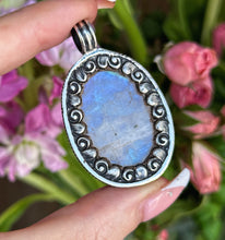 Load image into Gallery viewer, 53mm Rainbow Moonstone 925 Sterling Silver Pendant