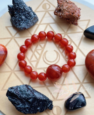 Phoenix Rising - 20mm Red Carnelian + 10.5mm Red Carnelian Stretch Mala Bracelet