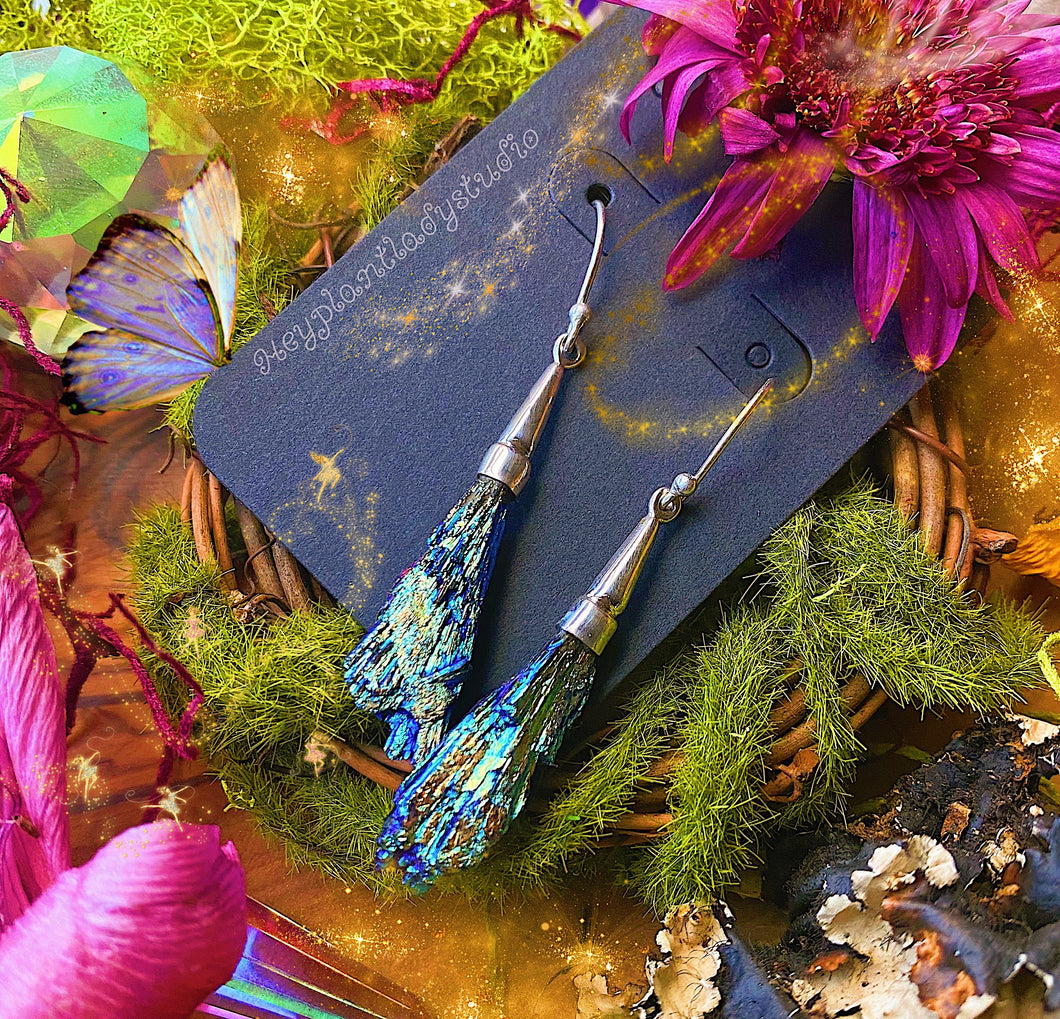 Rainbow Aura Kyanite + 925 Sterling Earrings