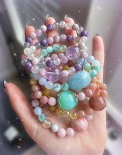 Load image into Gallery viewer, Vibrating Love - Pink Opal + Karen Hill Tribe Silver OM Stretch Mala Bracelet