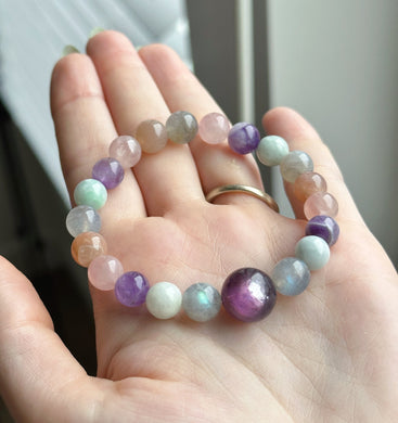 RESERVED - Gem Lepidolite + Labradorite + Jade + Rose Quartz + Peach Moonstone + Dream Amethyst Stretch Mala Bracelet