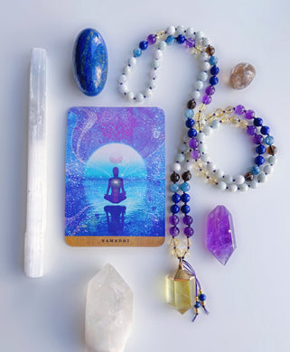 Cosmic Consciousness - AAA Lapis Lazuli, Amethyst, Citrine, Kyanite, Smoky Quartz, & Natural Jade - 108 Mala Bead Necklace - 24k Gold Citrine