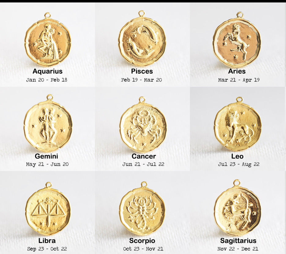 Reserved - 2 Charm Necklaces Sun Moon 18” & 24” Aquarius + Eye + All Polished Finish