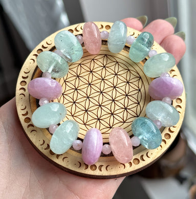 RESERVED - 16mm Morganite + Kunzite Stretch Mala Bracelet