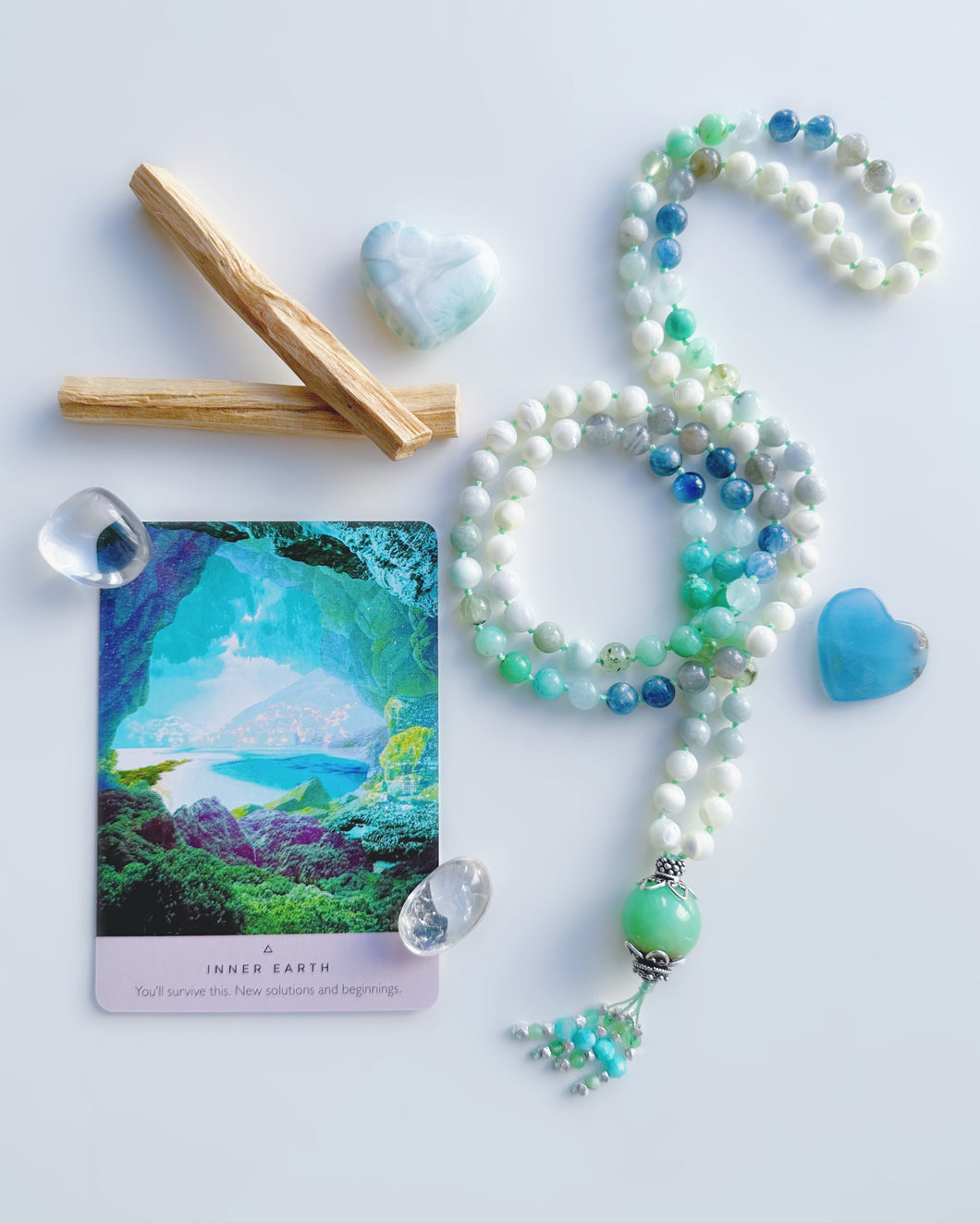 Paradise - 108 Gemstone Mala Necklace - Chrysoprase + Thai Silver