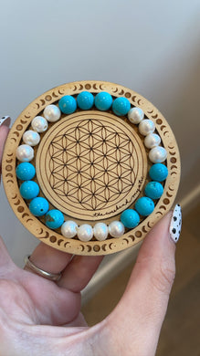 Reserved - Freshwater Pearl and Mongu Turquoise Mala Bracelet