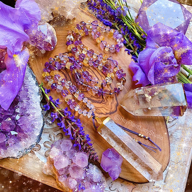 Reserved - Tranquil Goddess Mala - 108 AAA Natural Ametrine Rondelle + Herkimer Diamond Mala Necklace