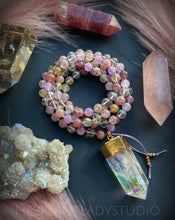 Load image into Gallery viewer, Attraction &amp; Abundance - Citrine + Aura Quartz + Lavender Amethyst + Muscovite 108 - 8mm Mala Bead Necklace