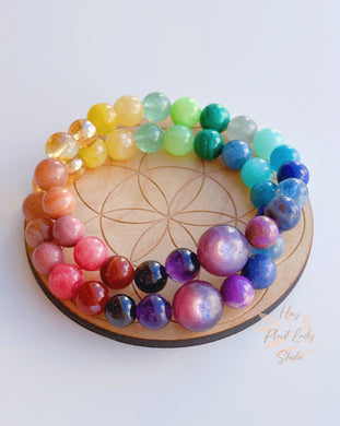 Gem Lepidolite Rainbow Stretch Mala Bracelet