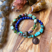 Load image into Gallery viewer, Lucky Elephant Bracelet - Natural Turquoise + Ocean Jasper + AAA Peridot