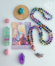 Load image into Gallery viewer, Soul Rebirth - 108 Gemstone Mala Necklace - Pink Opal Guru Bead + Pink Tourmaline, Apatite, and Amethyst Tassel