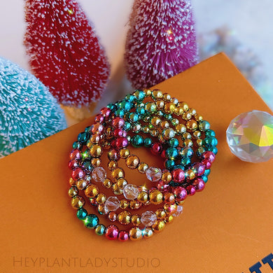 Sparkle with JOY - AAA Clear Quartz + Hematite Stretch Mala Bracelet