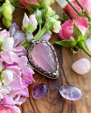 45mm Rainbow Rose Quartz Drop Pendant