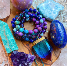 Load image into Gallery viewer, Metamorphosis Mala Necklace - Cobalt Aura Quartz, Lapis Lazuil, Larimar, Chrysocolla, Phosphosiderite