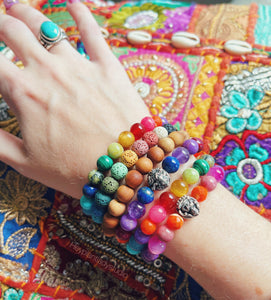 Buddha - 925 sterling - Rainbow Gemstone Stretch Mala Bracelet