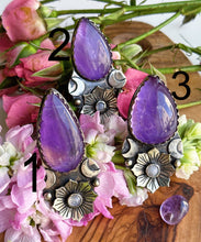 Load image into Gallery viewer, YOU PICK - Amethyst Teardrop + Rainbow Moonstone Moonflower Rings - Adjustable Sizes 5-15