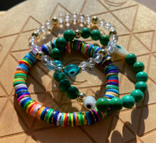 Load image into Gallery viewer, Road Trip - Set of Three Stretch Bracelets (18K Gold Plated + Shell)