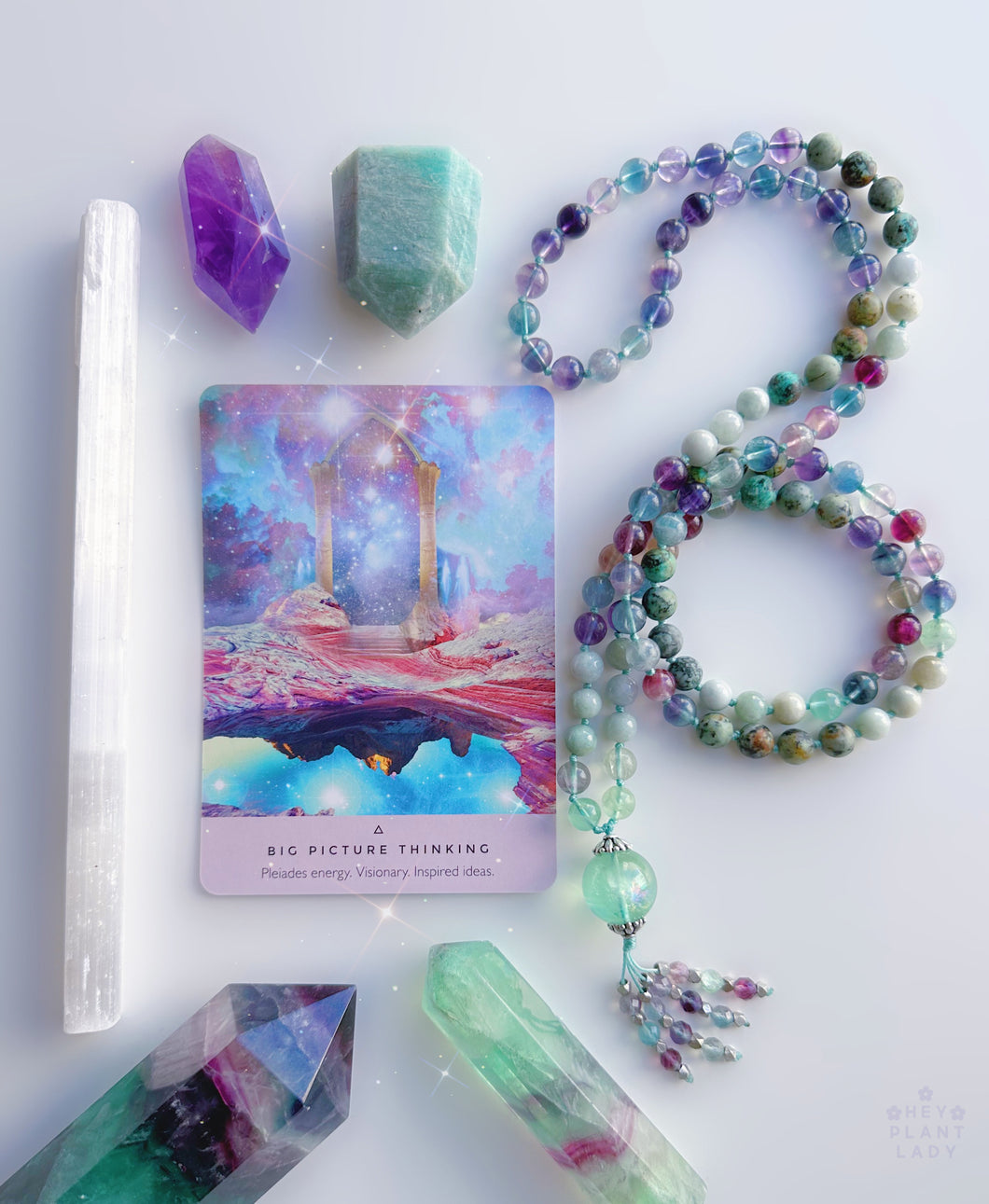 Visionary - Rainbow Fluorite + Jade + African Turquoise 108 Gemstone Mala Necklace