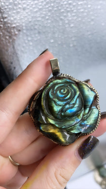 RESERVED- 40mm Labradorite Rose Pendant